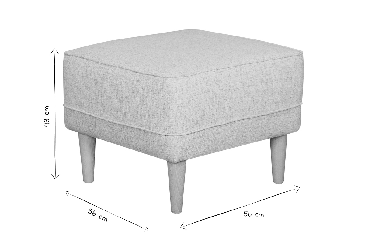 Pouf repose-pieds en tissu gris clair et bois clair PAPEL