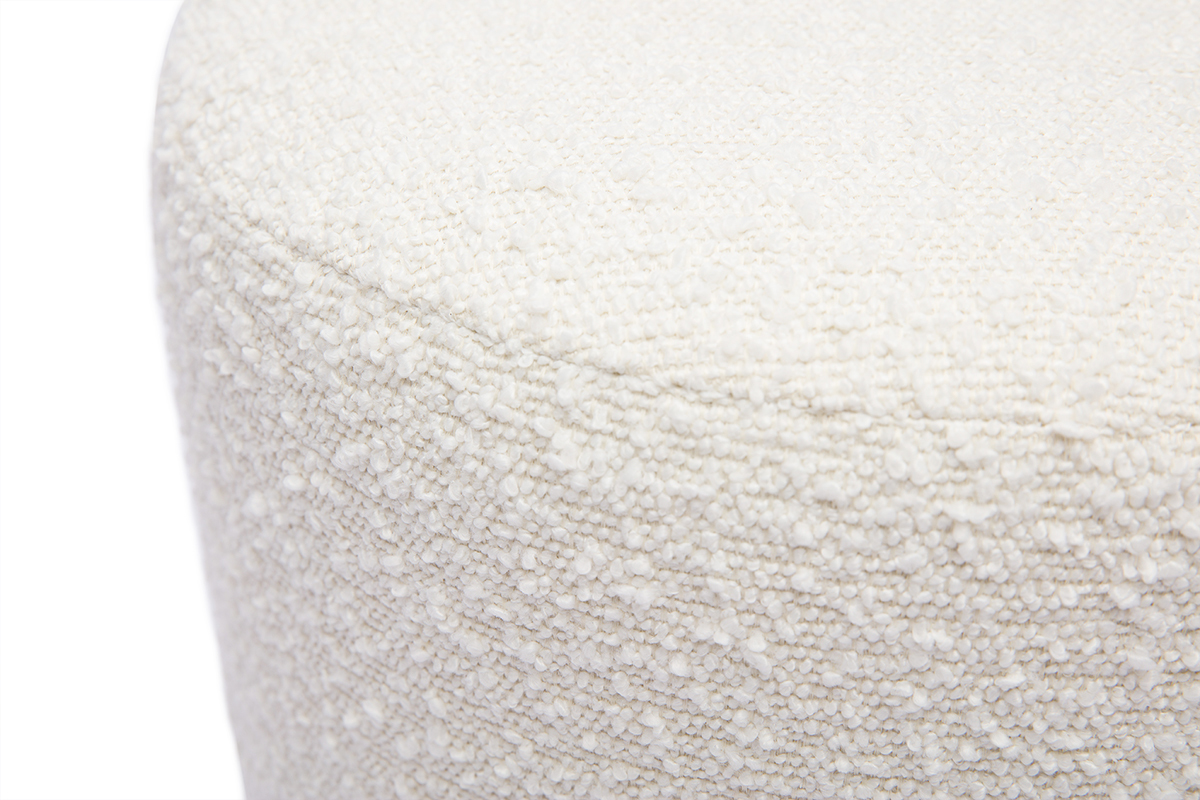 Pouf rond en tissu effet laine boucle blanc cass et mtal dor D40 cm AMAYA