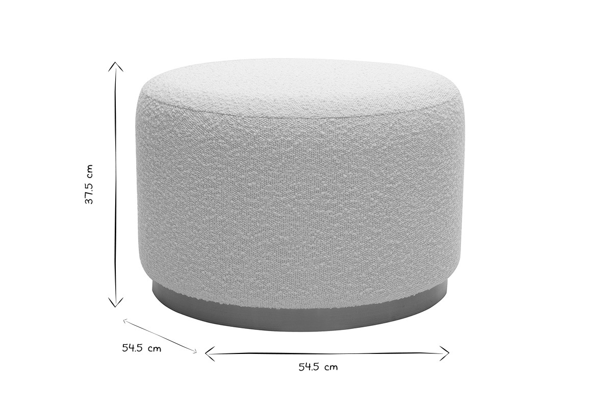 Pouf rond en tissu effet laine boucle blanc cass et mtal dor D54 cm AMAYA