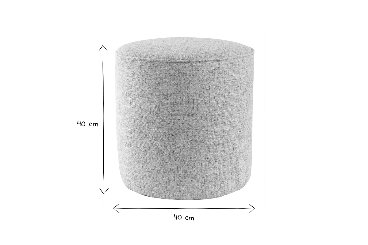 Pouf rond en tissu gris clair D40 cm COQ