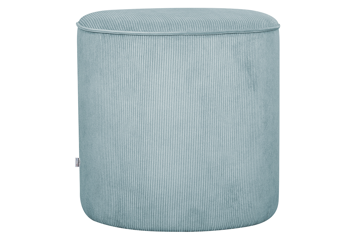 Pouf rond en tissu velours ctel bleu gris D40 cm LOUIS