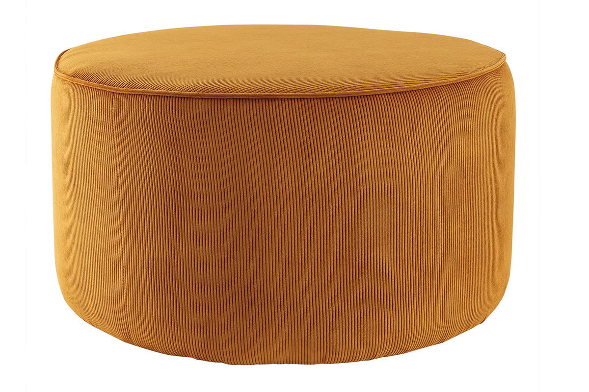 Pouf rond en tissu velours ctel jaune D70 cm LOUIS