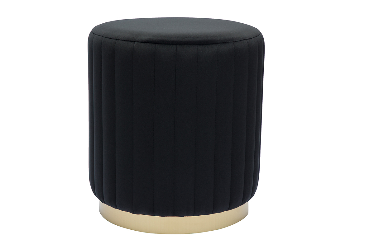 Pouf rond en velours noir et mtal dor D40 cm DONA