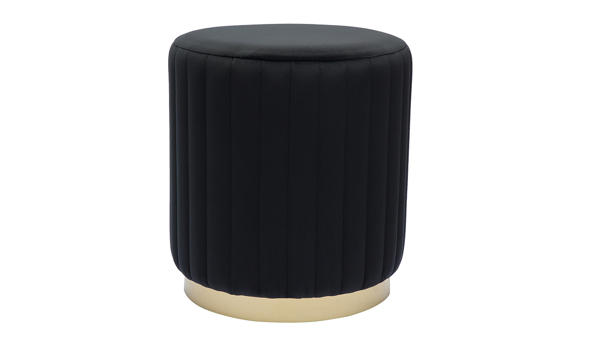 Pouf rond en velours noir et mtal dor D40 cm DONA