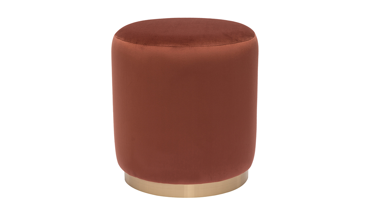 Pouf rond en velours rouge tomette et mtal dor D40 cm AMAYA