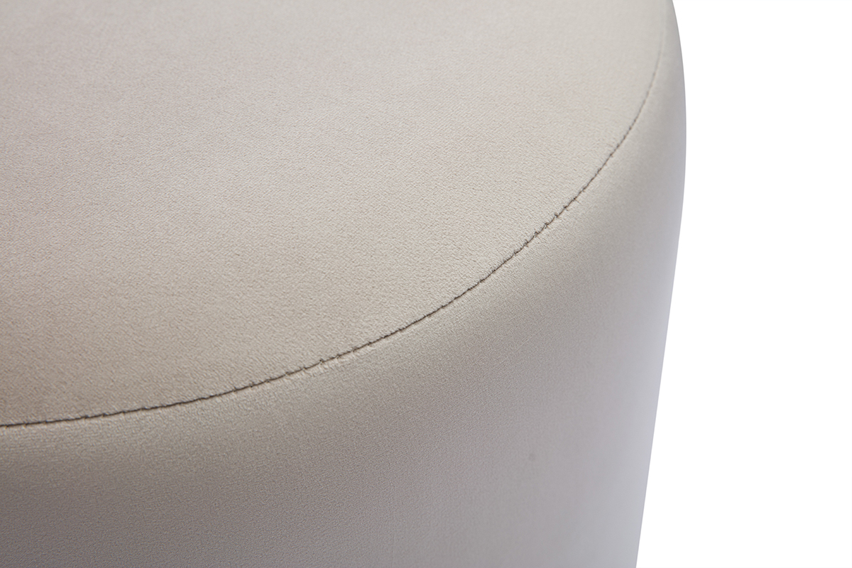 Pouf rond en velours taupe et mtal dor D40 cm AMAYA