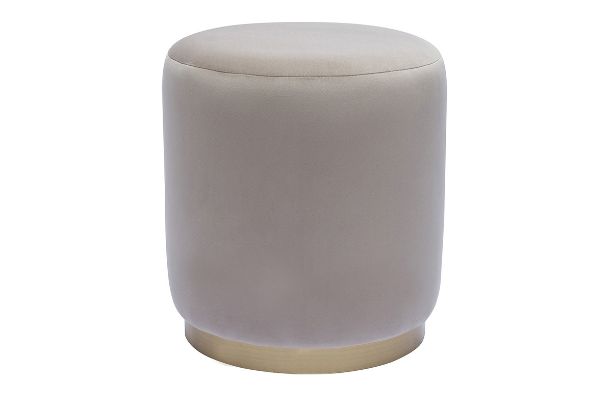 Pouf rond en velours taupe et mtal dor D40 cm AMAYA