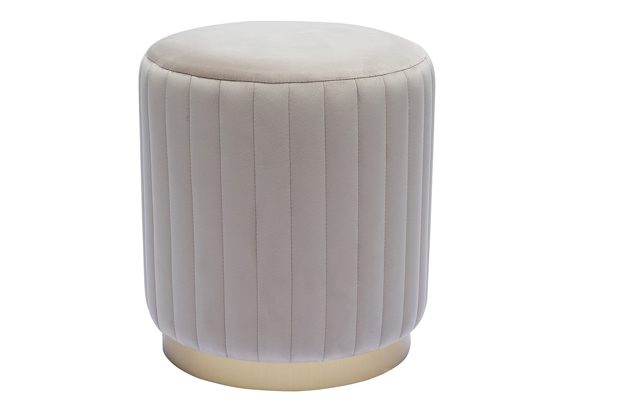 Pouf rond en velours taupe et mtal dor D40 cm DONA