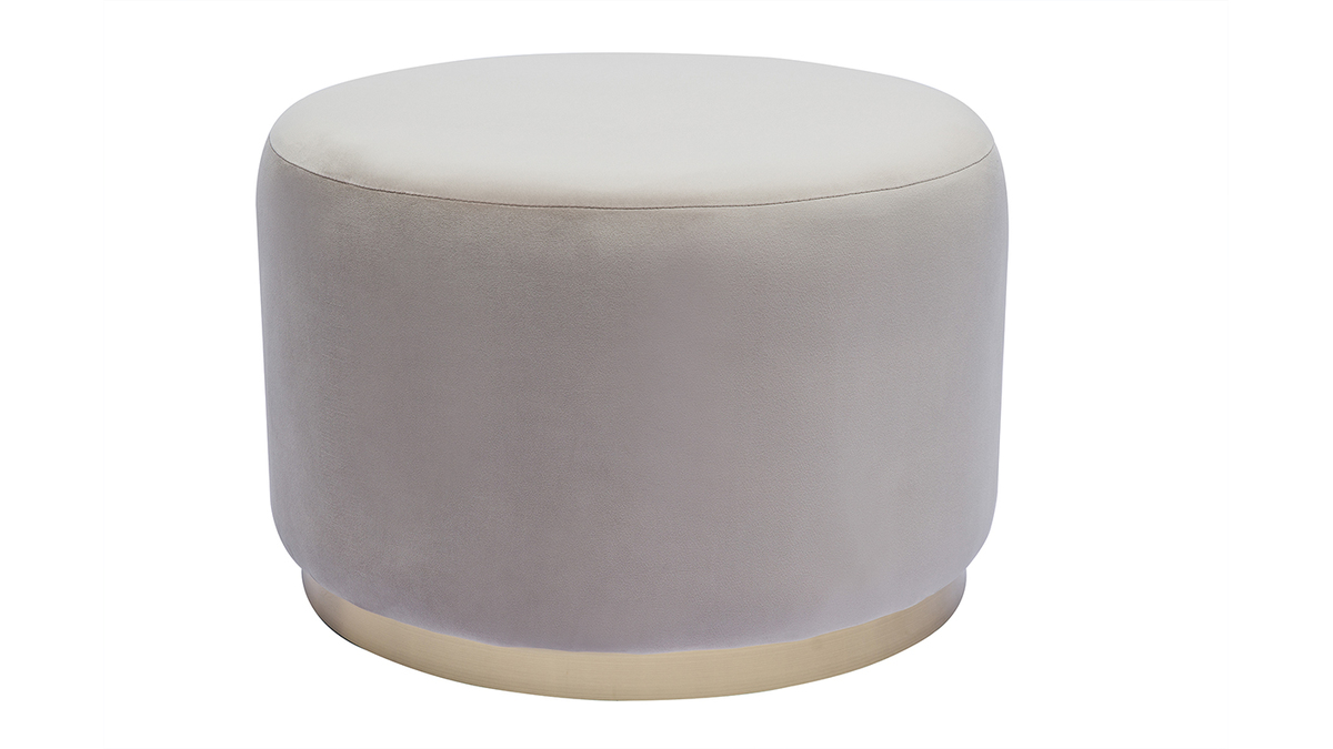 Pouf rond en velours taupe et mtal dor D54 cm AMAYA