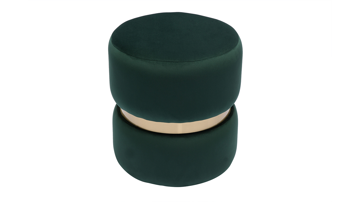 Pouf rond en velours vert fonc et mtal dor D40 cm JOY