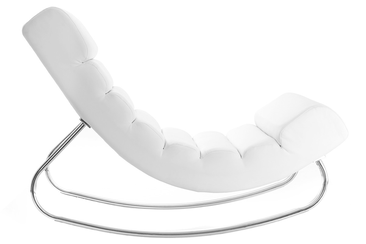 Rocking chair design blanc et acier chrom TAYLOR