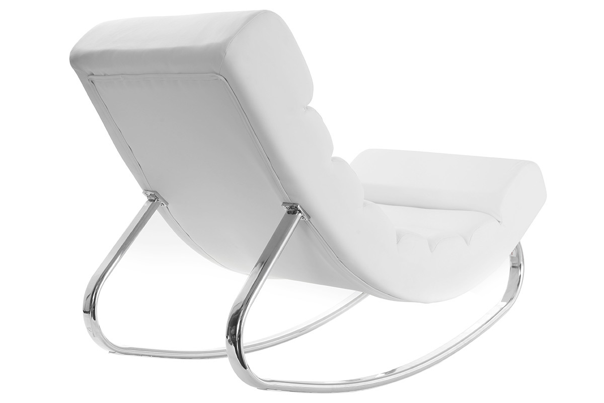 Rocking chair design blanc et acier chrom TAYLOR