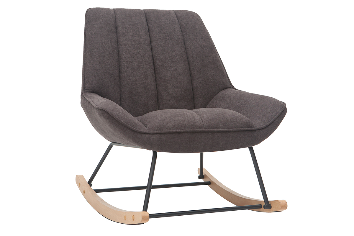 Rocking chair design en tissu effet velours gris fonc, mtal noir et bois clair BILLIE