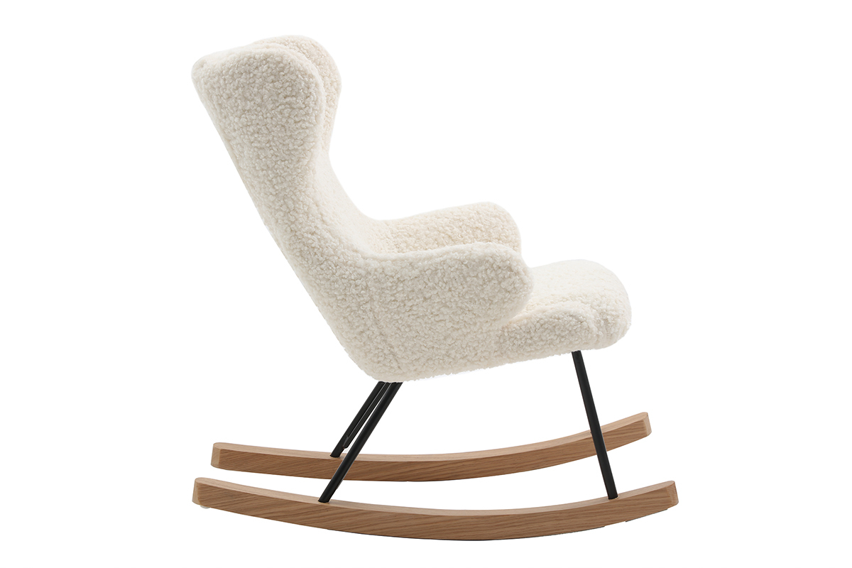 Rocking chair enfant en tissu effet peau de mouton blanc, mtal noir et bois clair SHAUN