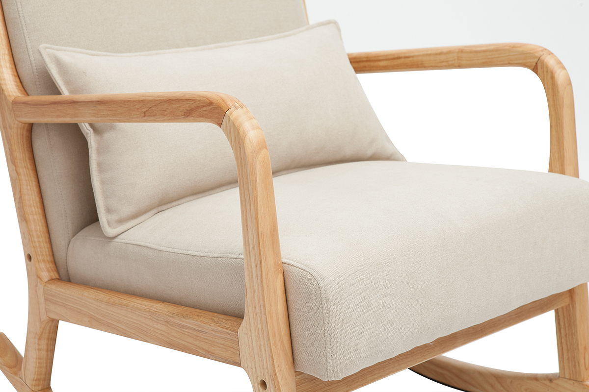 Rocking chair scandinave en tissu effet velours beige et bois clair massif DERRY