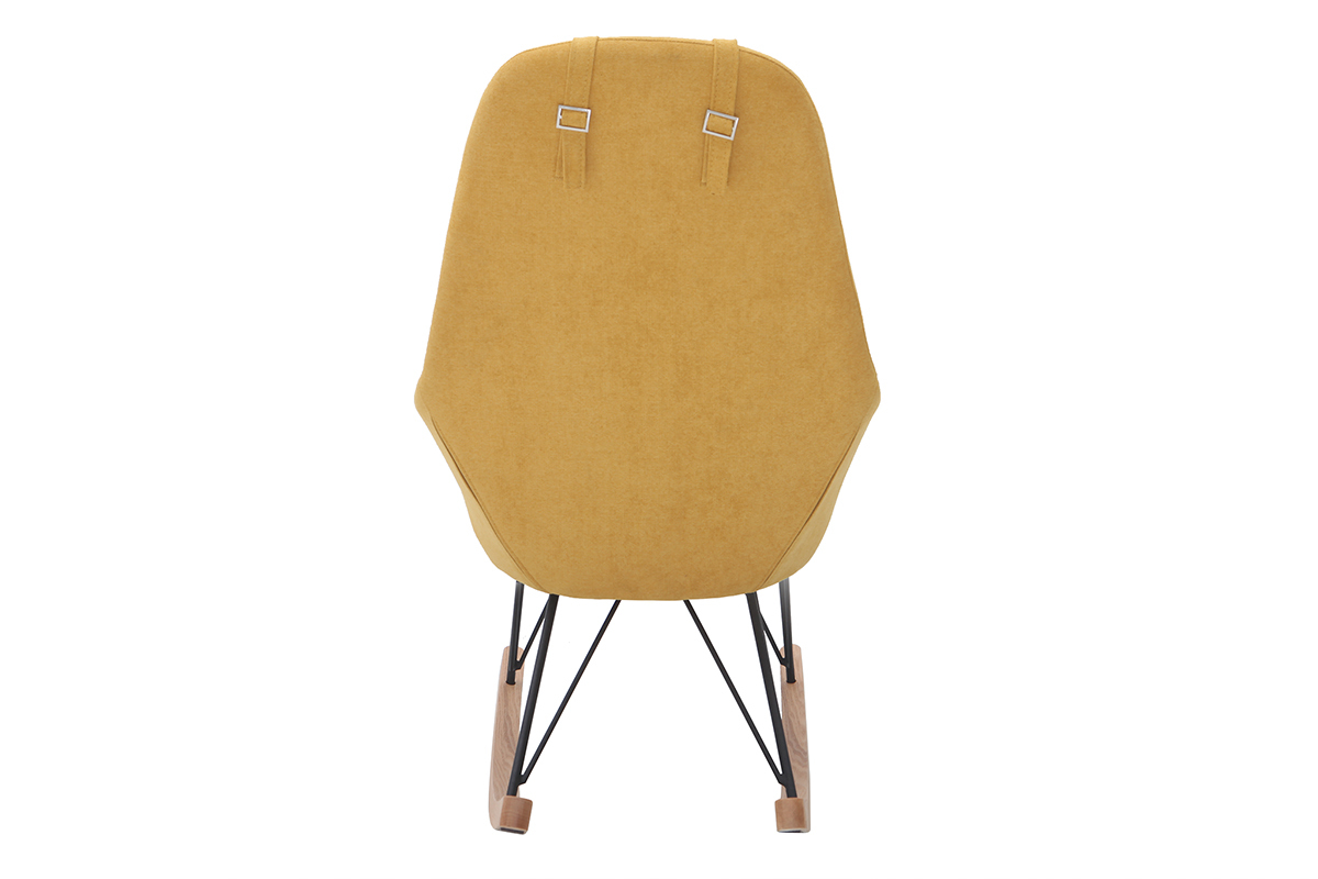 Rocking chair scandinave en tissu effet velours jaune moutarde, mtal noir et bois clair JHENE