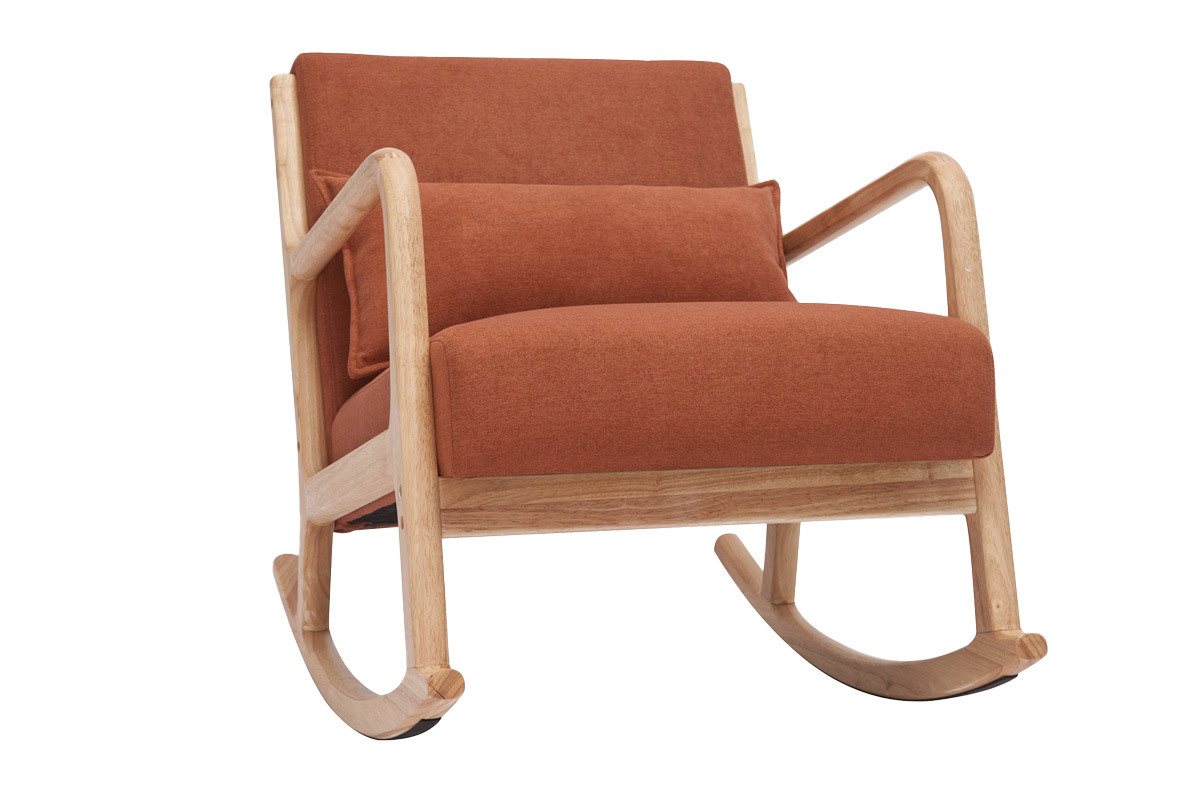 Rocking chair scandinave en tissu effet velours terre brle et bois clair massif DERRY