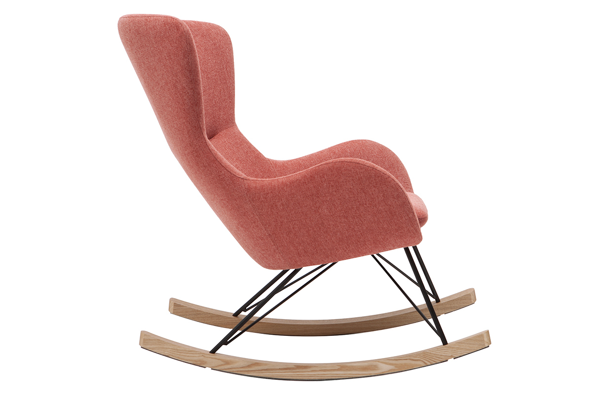 Rocking chair scandinave en tissu effet velours textur terracotta, mtal noir et bois clair ESKUA