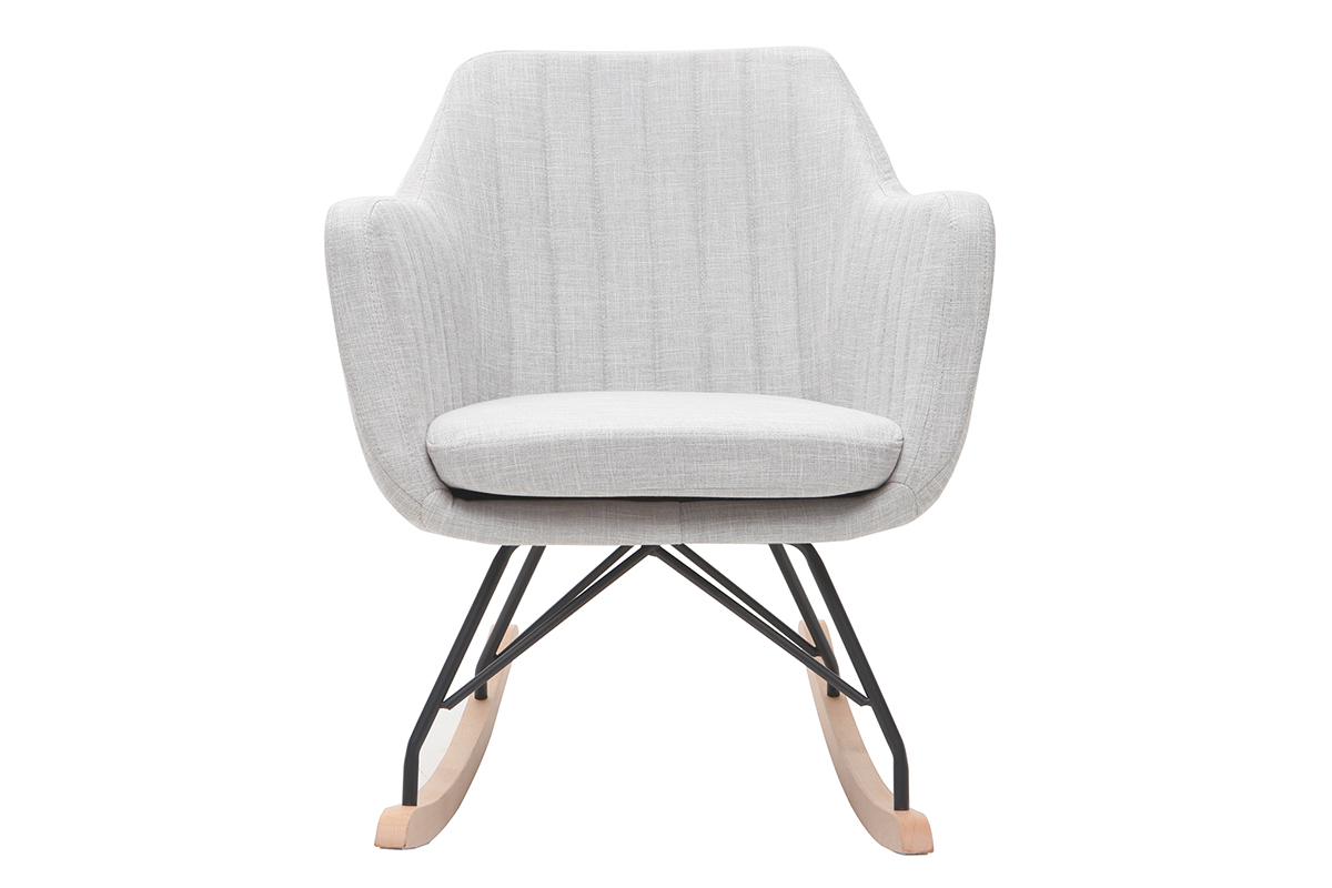 Rocking chair scandinave en tissu gris clair, mtal noir et bois clair ALEYNA