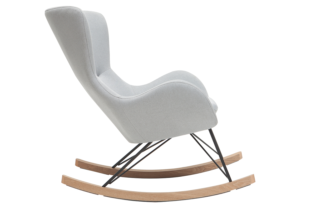 Rocking chair scandinave en tissu gris clair, mtal noir et bois clair ESKUA