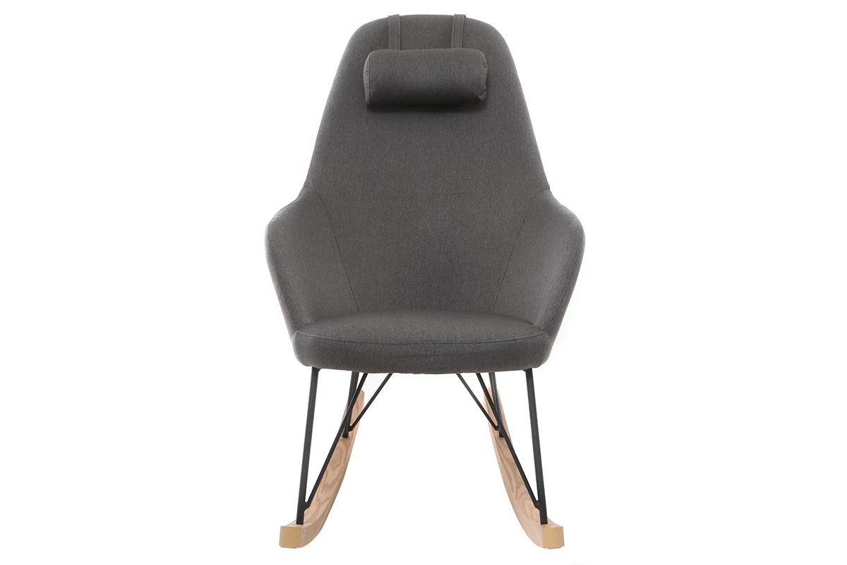 Rocking chair scandinave en tissu gris fonc, mtal noir et bois clair JHENE