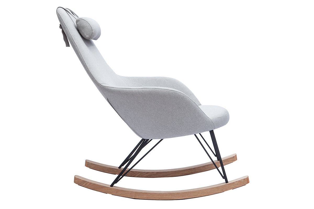 Rocking chair scandinave en tissu gris, mtal noir et bois clair JHENE