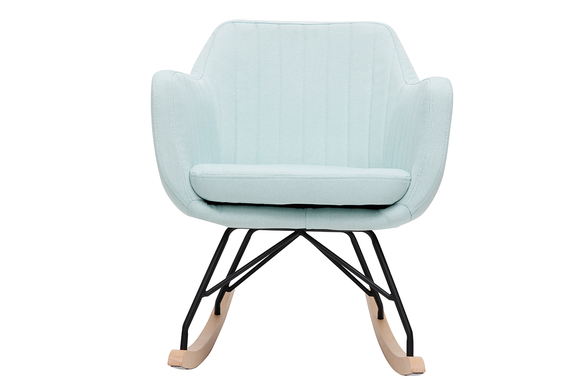 Rocking chair scandinave en tissu menthe  l'eau, mtal noir et bois clair ALEYNA