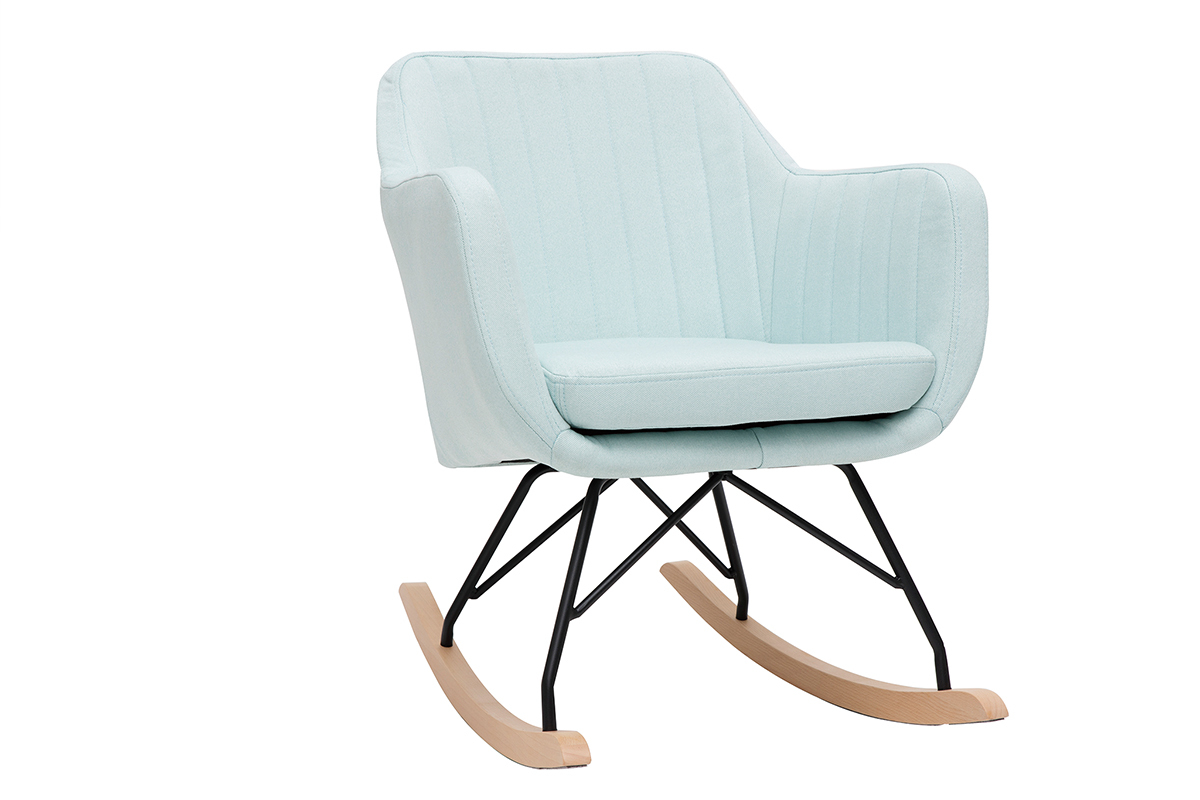 Rocking chair scandinave en tissu menthe  l'eau, mtal noir et bois clair ALEYNA