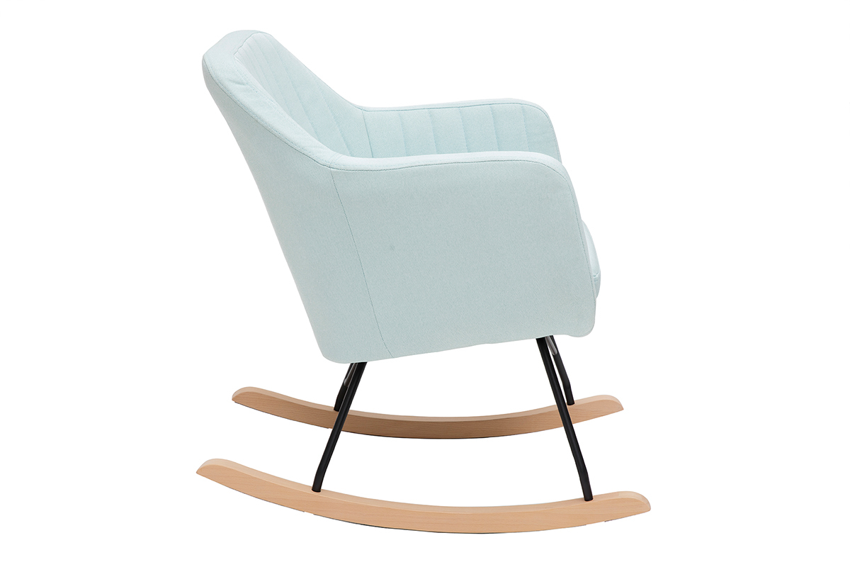 Rocking chair scandinave en tissu menthe  l'eau, mtal noir et bois clair ALEYNA