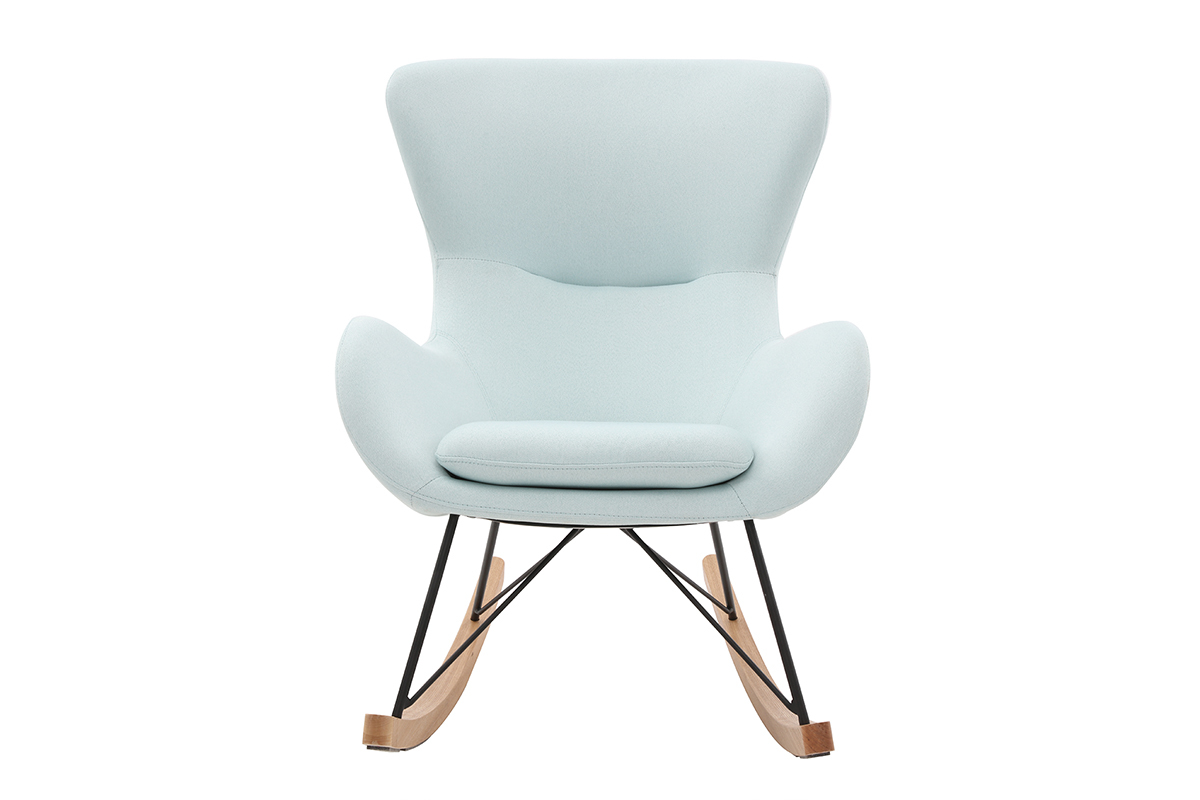 Rocking chair scandinave en tissu menthe  l'eau, mtal noir et bois clair ESKUA