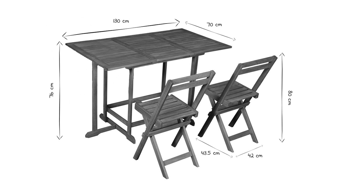 Set d'une table extensible avec rangements et de 4 chaises pliantes en bois massif CARMEN