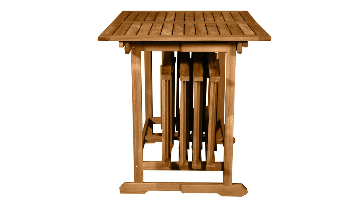 Set d'une table extensible avec rangements et de 4 chaises pliantes en bois massif CARMEN