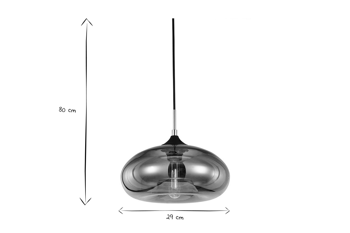 Suspension design en verre souffl noir transparent D29 cm MISTIC