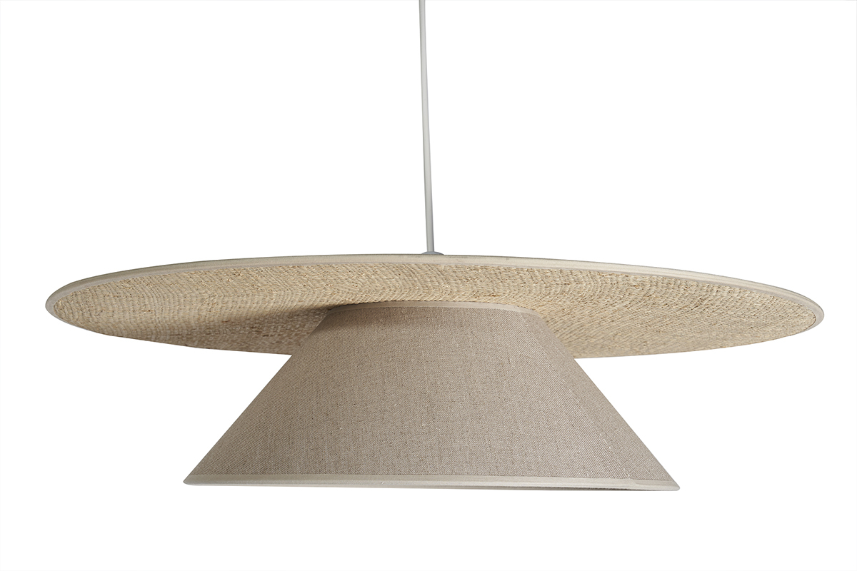 Suspension en lin beige et rabane naturelle L55 cm AZAMI