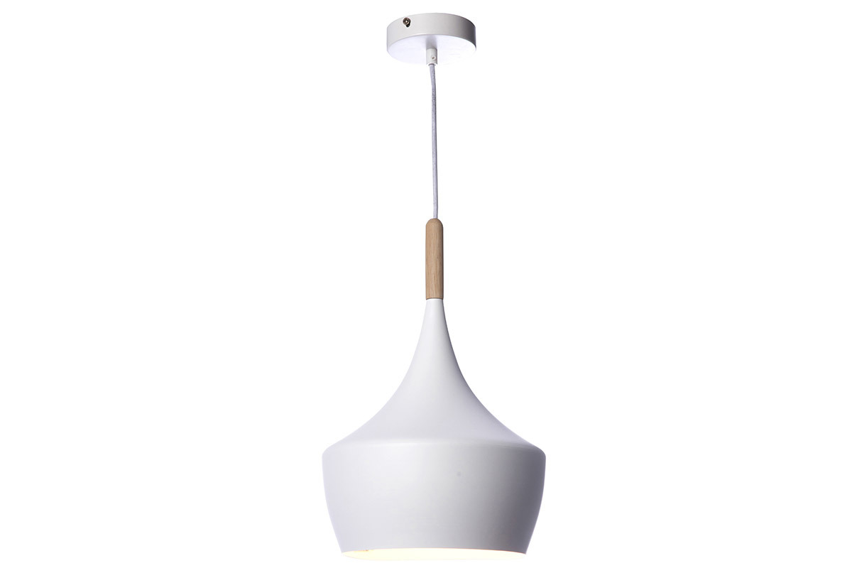 Suspension en mtal blanc et dtail bois clair D24cm JAVA