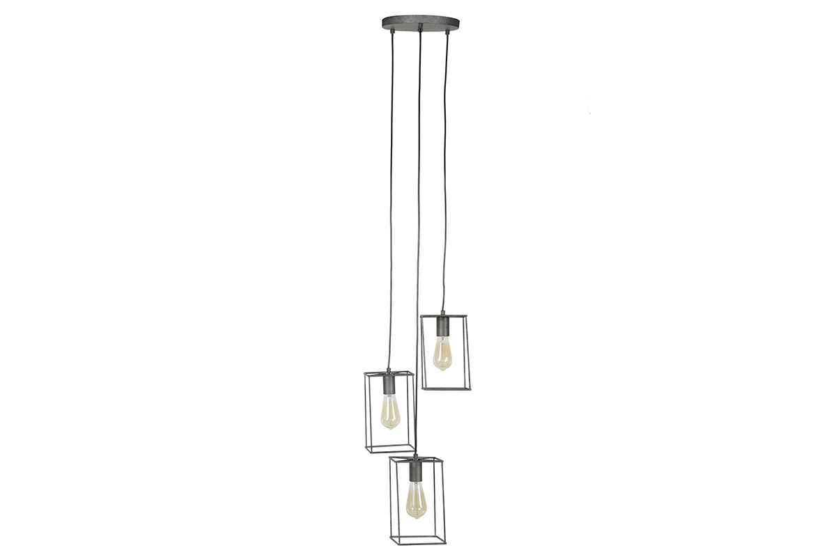 Suspension industrielle 3 lampes argent vieilli QUATRO