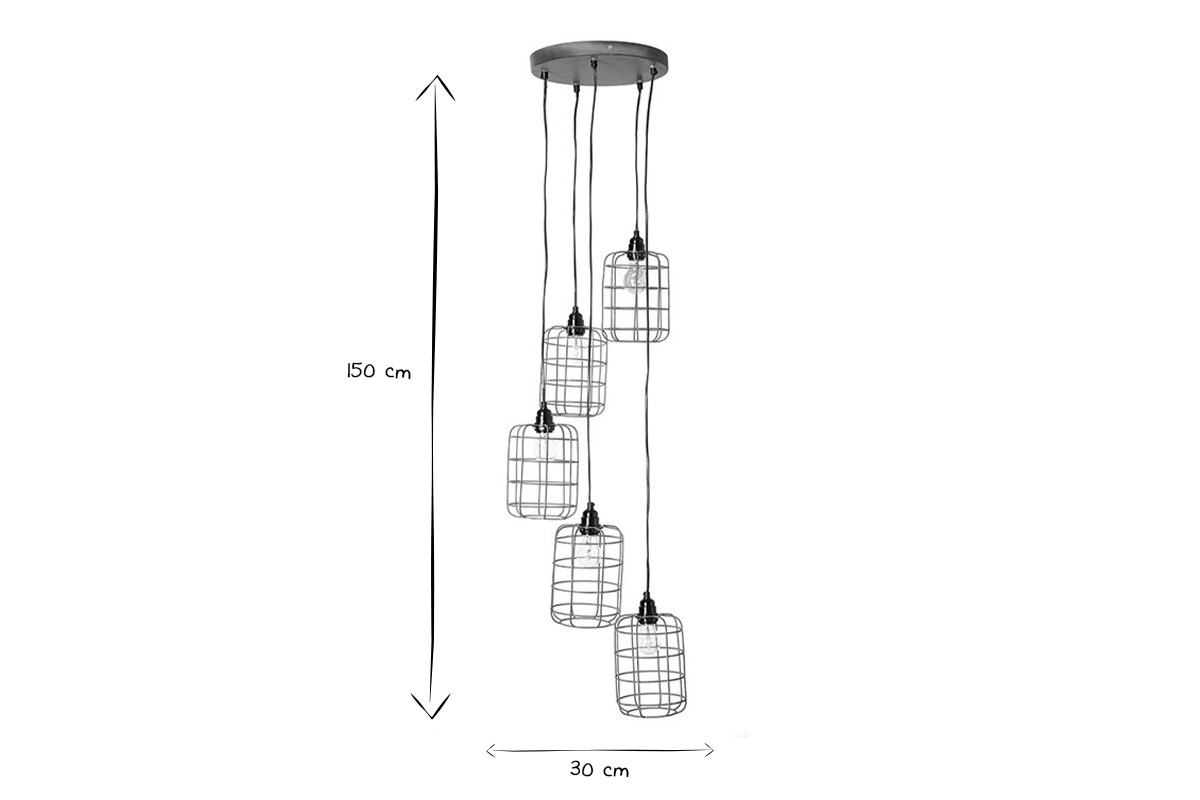 Suspension industrielle 5 lampes tages en mtal patin effet vieilli L30 cm LOFT