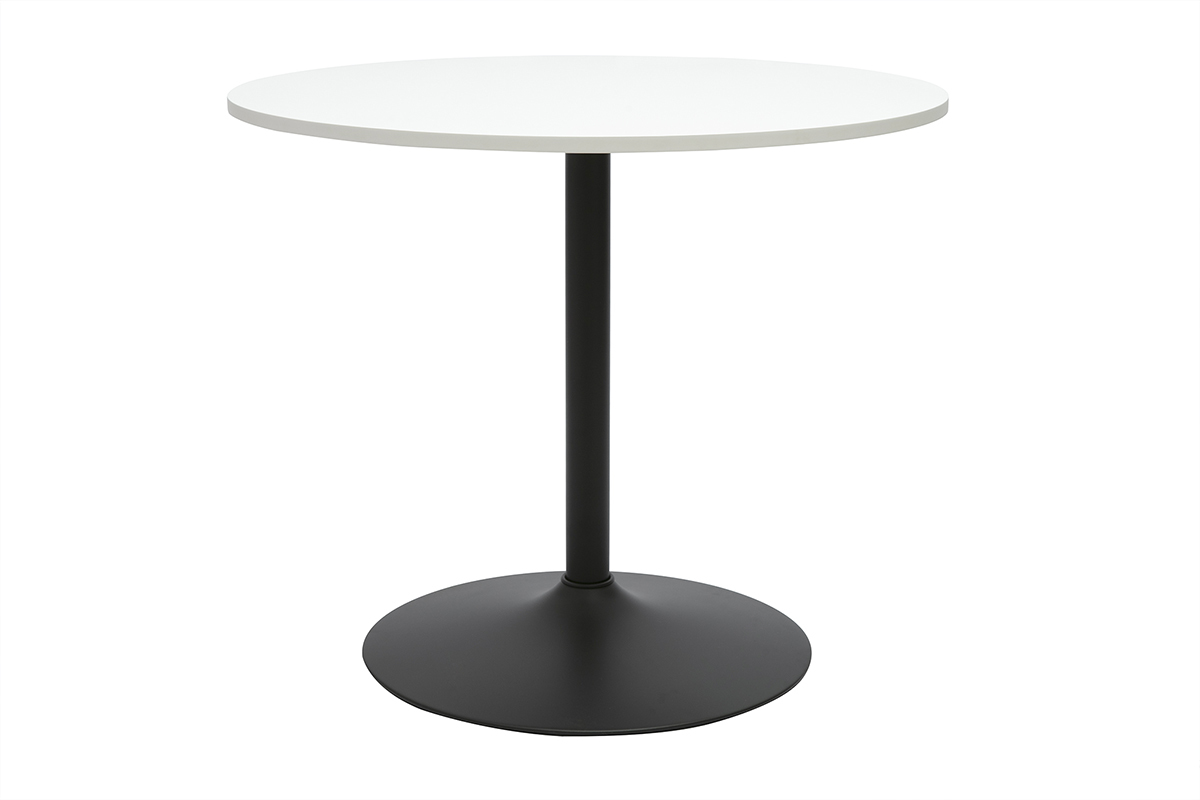 Table  manger design blanc et noir ronde D90 cm CALISTA