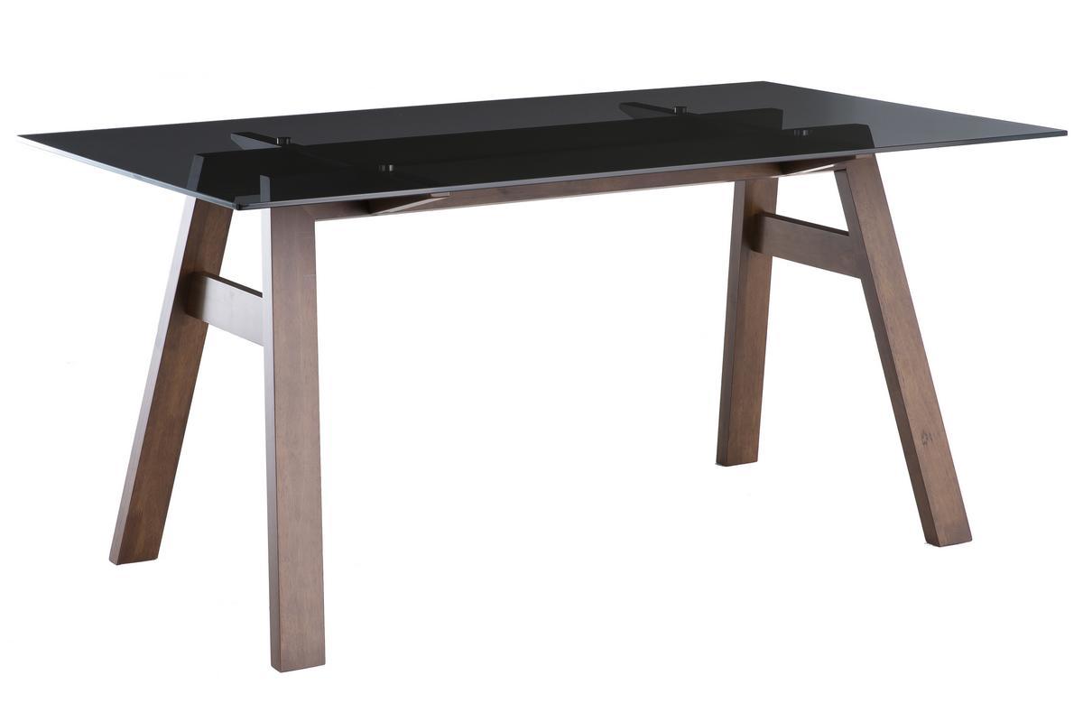 Table  manger design en verre fum noir et bois fonc L160 cm BACCO