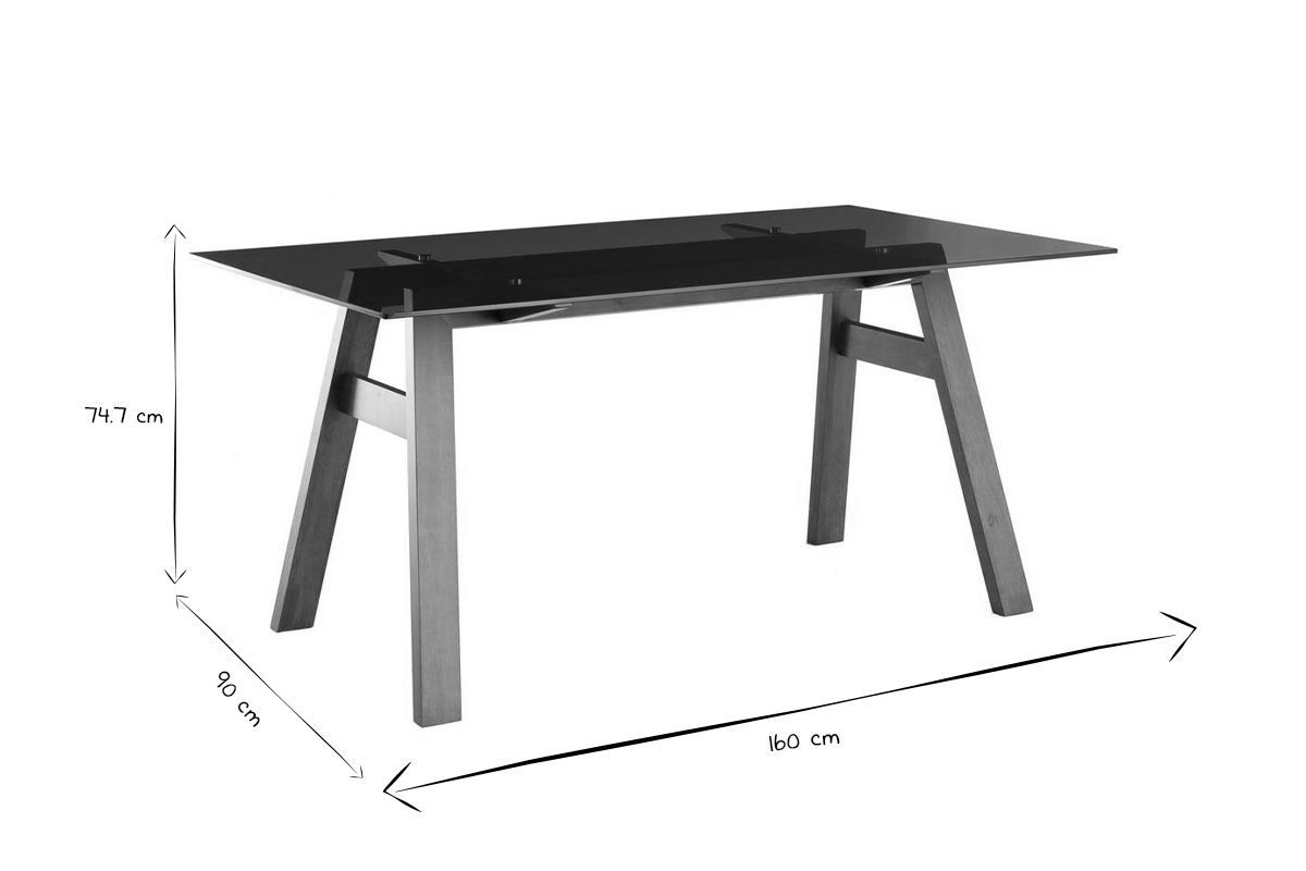 Table  manger design en verre fum noir et bois fonc L160 cm BACCO