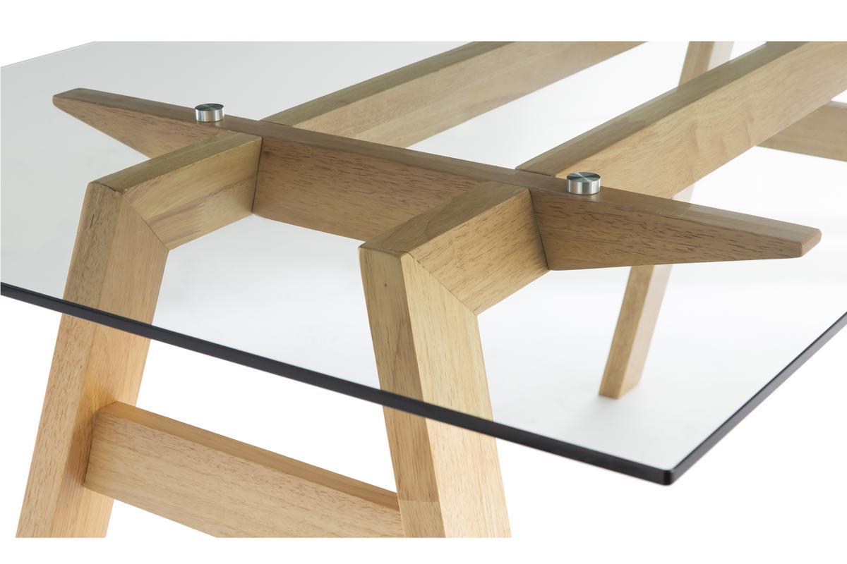 Table  manger design en verre transparent et bois clair L160 cm BACCO