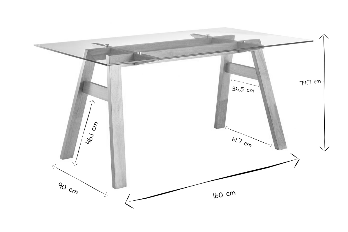 Table  manger design en verre transparent et bois clair L160 cm BACCO