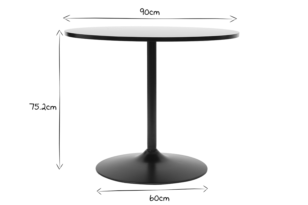 Table  manger design ronde noire D90 cm CALISTA