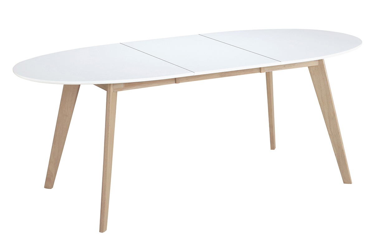 Table  manger extensible ovale blanche et bois clair L150-200 cm LEENA