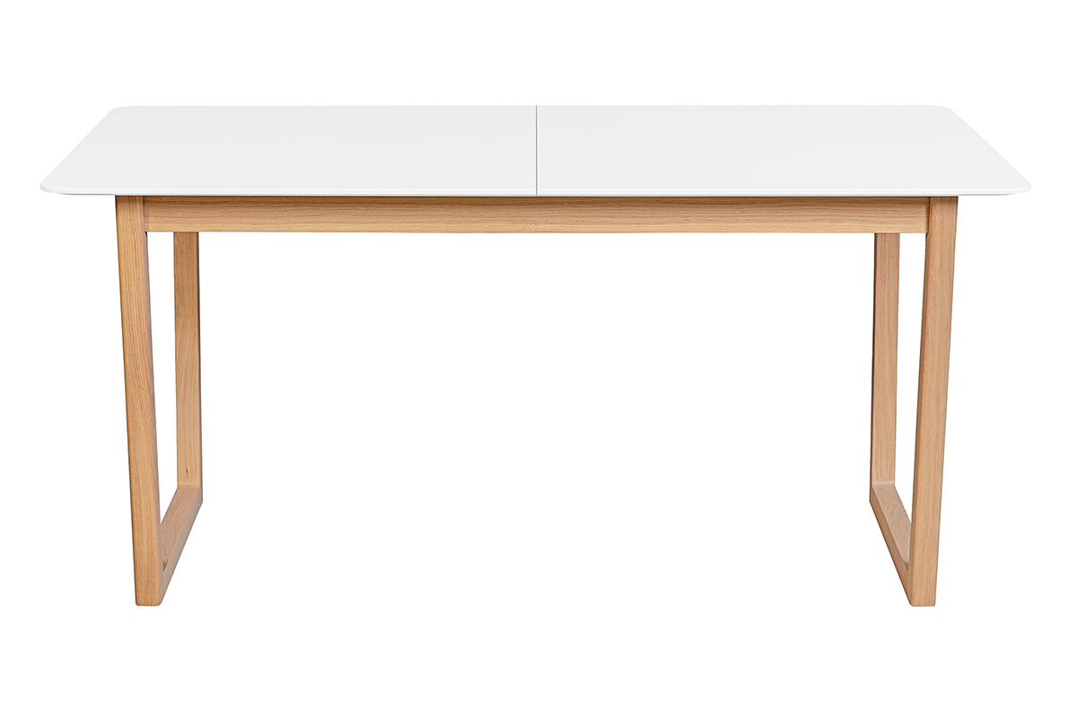 Table  manger extensible rectangulaire rallonges intgres finition blanc et bois clair chne massif L160-240 cm LAHO