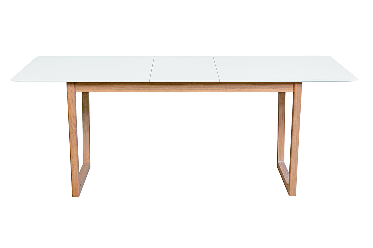 Table  manger extensible rectangulaire rallonges intgres finition blanc et bois clair chne massif L160-240 cm LAHO