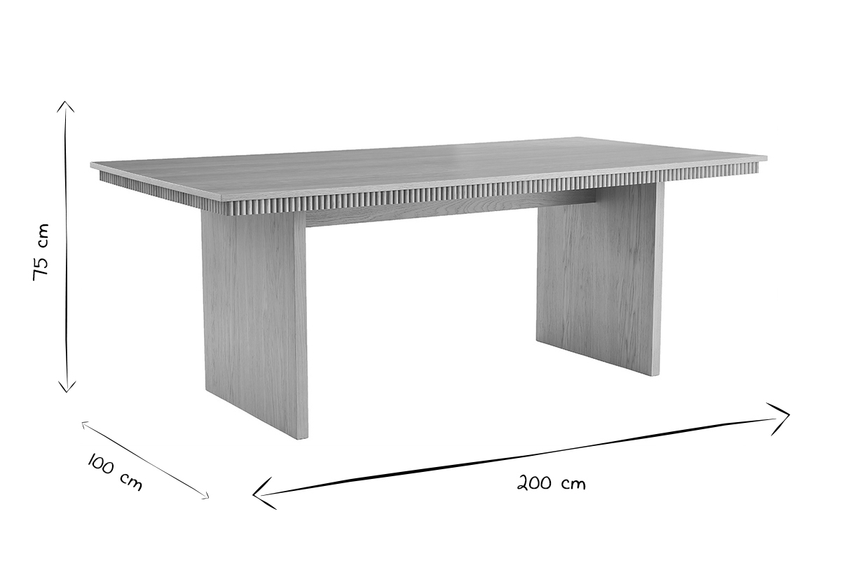 Table  manger rectangulaire grave en bois clair chne L200 cm EVASION