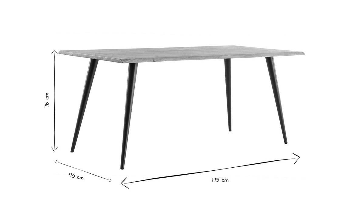 Table  manger rectangulaire industrielle en bois massif et mtal noir L175 cm EDGE