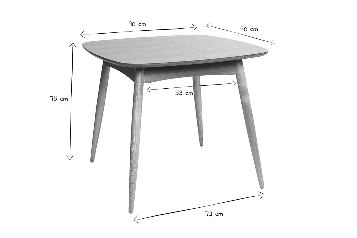 Table  manger scandinave carre frne naturel L90 cm BALTIK