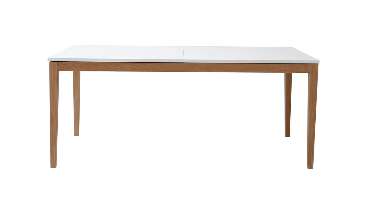 Table à manger scandinave extensible blanche pieds bois rectangulaire  L180-260 cm DELAH - Miliboo